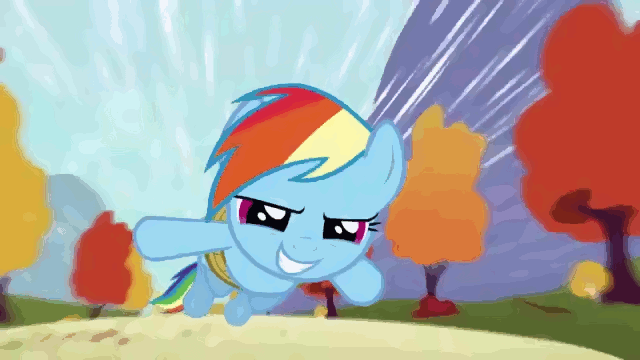 Rainbow Dash being launched by some tree sap in Fall Weather Friends